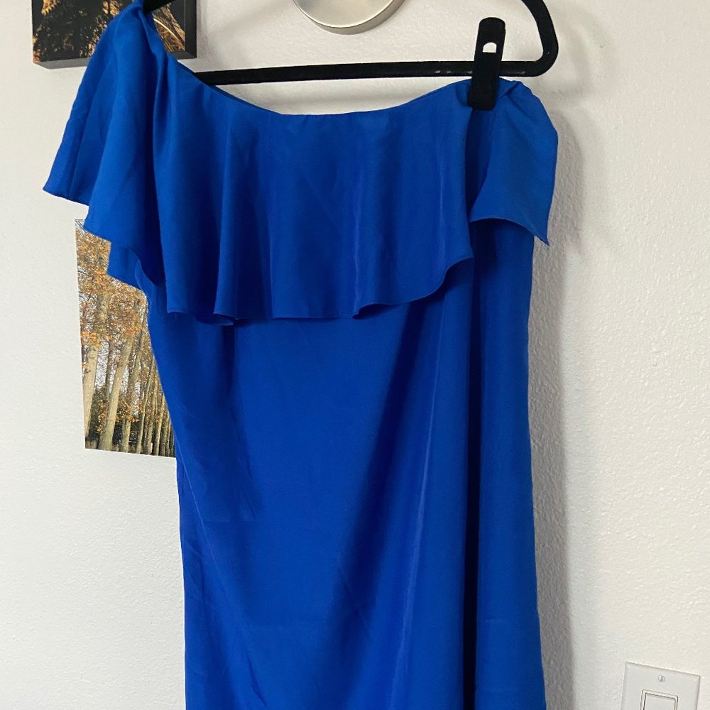 A NY Colbat Blue Off the Shoulder Straight Dress